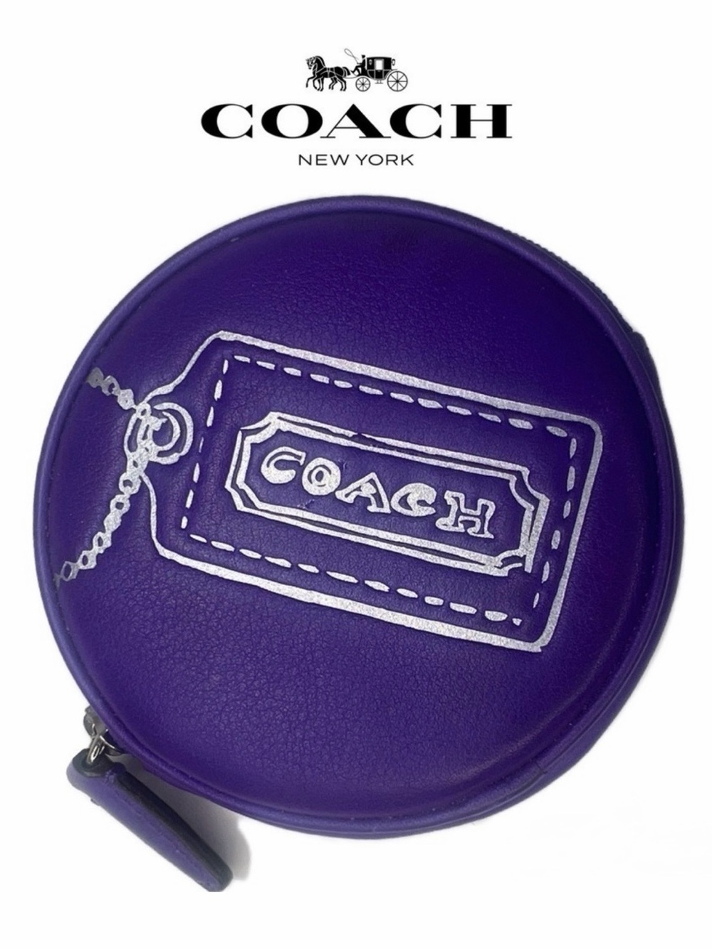 Coach Purple Round Leather Coin Pouch